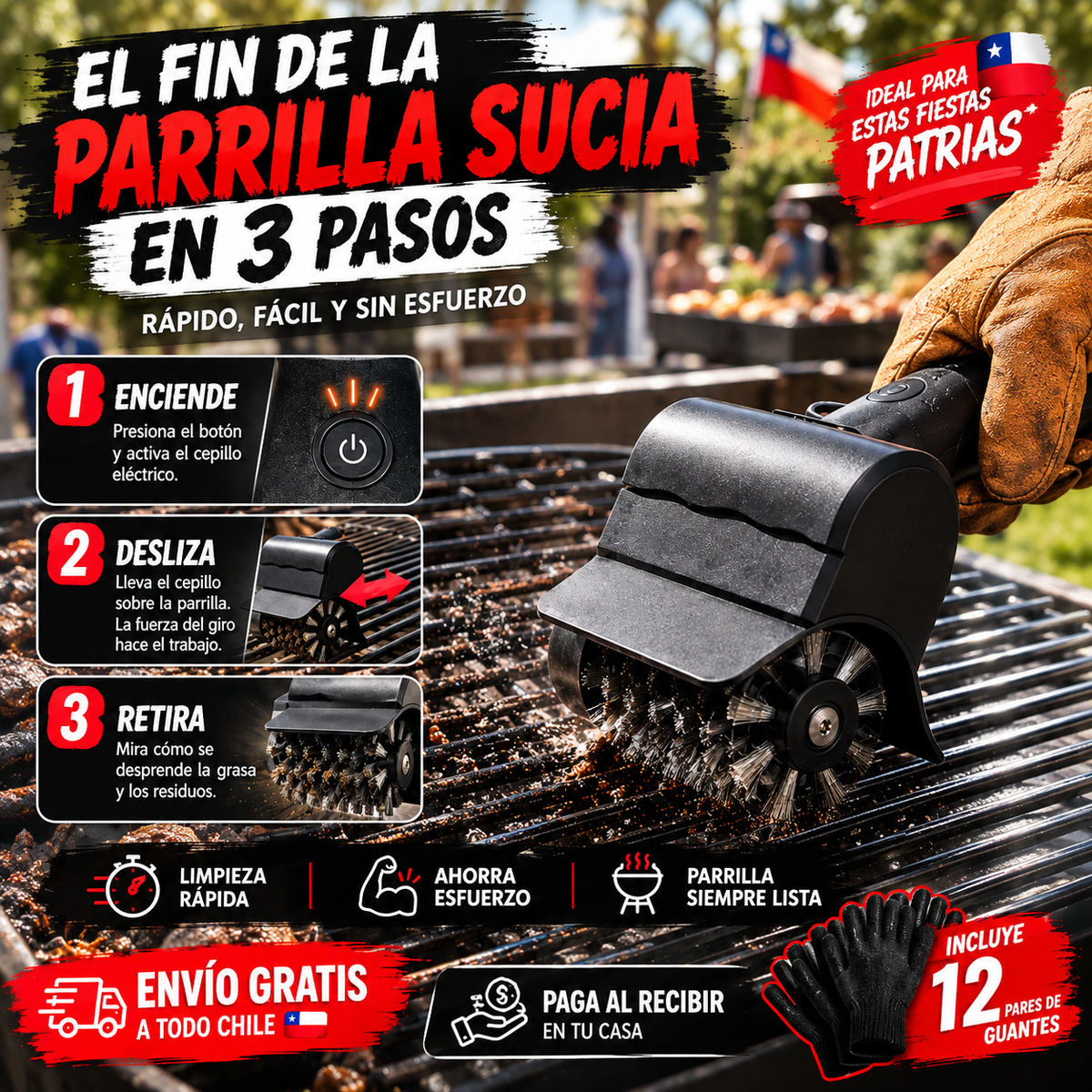 Kit Cepillo Eléctrico mas 12 Pares de Guantes